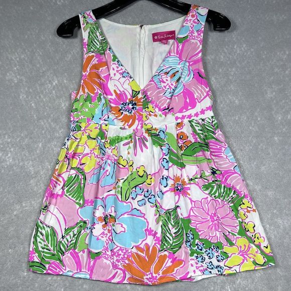 Lilly Pulitzer Pink Multicolored Floral V Neck Sleeveless Tank Women’s Size: S - Picture 1 of 12